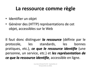 La ressource comme règle<br />Identifier un objet<br />Générer des (HTTP) représentations de cet objet, accessibles sur le...