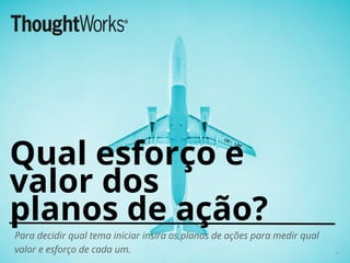 Como aplicar?
1. Desenhe no quadro o Learning Canvas e insira o Tema (requisito para ser melhorado, um
Canvas para cada Tema) e se necessário: asker, sharers;
2. Problemas e Sintomas: De acordo com o tema todos colocam post-its com o que
observam dos pontos de problema/ melhoria, ao final todos podem dar mais contexto
(principalmente o asker), unir por similaridade;
3. Resultados esperados: O objetivo é ter a visão futura que os problemas não mais
existirão ou o que esperamos com a melhoria, que servirá para a validação do plano de
ação do Asker. Todos colocam em post-its o que esperam desta ação de melhoria, ao
final todos podem dar mais contexto (principalmente o asker), unir por similaridade;
4. Experiências: Todos colocam em post-it experiências vividas ou observadas de perto
sobre algo relativo ao problema/ requisito a ser melhorado. Após isso, cada um explica
seu post-it compartilhando sua experiência e unem por similaridade;
5. Ideias: Todos listam e comentam ideias para o problema/ requisito a ser melhorado. A
regra é que são somente ideias, é o momento para a imaginação fluir. Ao final o Asker
observa e confronta com sua realidade, o caminho para a “aprendizagem emergente é
conhecimento confrontado com a realidade”.
6. Tentar (plano de ação): Todos montam e compartilham o seu plano de ação em tudo
que foi apresentado. O plano pode conter ideias ou experiências apresentadas ou novas
ideias. Pode separar em grupos após apresentam e entram em um consenso.
12
 