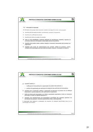 21
PRÁTICA E CONCEITOS CONFORME NORMA AS-9100
Pág.
Pág. 41
41
ESTE MATERIAL NÃO PODE SER MODIFICADO, COPIADO NEM REPRODUZIDO SEM AUTORIZAÇÃO DA TRÍADE
ESTE MATERIAL NÃO PODE SER MODIFICADO, COPIADO NEM REPRODUZIDO SEM AUTORIZAÇÃO DA TRÍADE
PRÁTICA E CONCEITOS CONFORME NORMA AS-9100
Pág.
Pág. 42
42
ESTE MATERIAL NÃO PODE SER MODIFICADO, COPIADO NEM REPRODUZIDO SEM AUTORIZAÇÃO DA TRÍADE
ESTE MATERIAL NÃO PODE SER MODIFICADO, COPIADO NEM REPRODUZIDO SEM AUTORIZAÇÃO DA TRÍADE
 