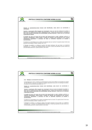31
PRÁTICA E CONCEITOS CONFORME NORMA AS-9100
Pág.
Pág. 61
61
ESTE MATERIAL NÃO PODE SER MODIFICADO, COPIADO NEM REPRODUZIDO SEM AUTORIZAÇÃO DA TRÍADE
ESTE MATERIAL NÃO PODE SER MODIFICADO, COPIADO NEM REPRODUZIDO SEM AUTORIZAÇÃO DA TRÍADE
PRÁTICA E CONCEITOS CONFORME NORMA AS-9100
Pág.
Pág. 62
62
ESTE MATERIAL NÃO PODE SER MODIFICADO, COPIADO NEM REPRODUZIDO SEM AUTORIZAÇÃO DA TRÍADE
ESTE MATERIAL NÃO PODE SER MODIFICADO, COPIADO NEM REPRODUZIDO SEM AUTORIZAÇÃO DA TRÍADE
 