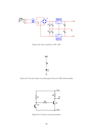 Figura 83: Fonte simétrica -12V+12V
Figura 84: Circuito básico de polarização direta de LED infravermelho
Figura 85: Circuito com fototransistor
69
 