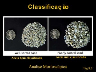 Classificação Fig 8.2 Areia bem classificada Areia mal classificada Análise Morfoscópica 