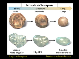 Fig. 8.3 Distância do Transporte Curto Moderado Longo Larga, mais angular Pequena e mais arredondada 
