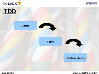 Escreva testes muito rápidos: não devem  demorar mais do que alguns segundos para serem executados TDD Regras fundamentais do TDD Igo Coelho  www.igocoelho.com.br 