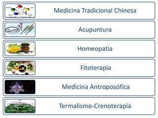 Medicina Tradicional Chinesa
Acupuntura
Homeopatia
Fitoterapia
Medicina Antroposófica
Termalismo-Crenoterapia
 