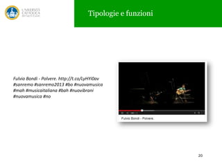 Tipologie e funzioni

Fulvio Bondi - Polvere. http://t.co/LyHYi0av
#sanremo #sanremo2013 #bo #nuovamusica
#mah #musicaitaliana #bah #nuovibrani
#nuovamusica #no

20

 