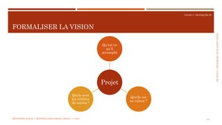 SECTION5:PRATIQUESDEPLANIFICATION
COURS 5 : PRATIQUER XP
FORMALISER LA VISION
101
Projet
Qu’est-ce
qu’il
accomplit
Quelle est
sa valeur ?
Quels sont
les critères
de succès ?
MÉTHODES AGILES | MOSTEFAI MOHAMMED AMINE | © 2018
 