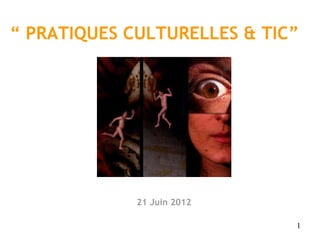 “ PRATIQUES CULTURELLES & TIC”




             21 Juin 2012

                             1
 