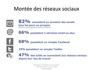 Pour approfondir
• Lire le texte de Valérie Jeanne-Perrier «publier
sur Internet : illustration de la notion
d’architexte », L’Ecole numérique, 7, mars
2011
https://kerislay.files.wordpress.com/2015/10/
architexte.pdf
Noël Uguen, UHB 2016-2017, cours "pratiques
informationnelles", master 1 Meef documentation
 