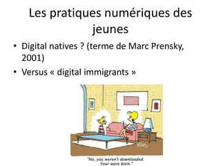 Des pratiques de publication et de
partage de contenus
• Une majorité d’usagers réguliers (63%)
• Essor du partage de contenus, de la
publication sur les réseaux sociaux
• Emergence de la personnalisation de l’accès
au contenu (replay, podcast, streaming => TV,
radio ou chaine de musique à la carte…)
• La lecture de livre numérique encore
marginale
Source : sondages Inria, 2014, TNS Sofres
2014, BVA 2014
 