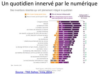 « la culture numérique ?»
Par rapport à la « culture informatique », il
semble que les cultures du numérique
caractérisent davantage les usages, par des
groupes spécifiques, d’objets informatisés ».
Eric Bruillard- Béatrice Drot Delange. Éducation aux TIC, cultures
informatiques et du numérique : quelques repères historiques
http://archivesic.ccsd.cnrs.fr/sic_00768672
Noël Uguen, UHB 2016-2017, cours "pratiques
informationnelles", master 1 Meef documentation
 