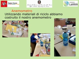 Anemometro
Utilizzando materiali di riciclo abbiamo
costruito il nostro anemometro
 