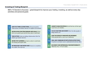 Pravda Analytics | Copyright © 2017 | All rights reserved
Investing & Trading Blueprint
http://www.investors.com
IBD's 10 Secrets to Success – great blueprint to improve your trading, investing, as well as every day
activities and personal goals:
 