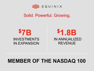Solid. Powerful. Growing.
$1.8B
IN ANNUALIZED
REVENUE
MEMBER OF THE NASDAQ 100
$7B
INVESTMENTS
IN EXPANSION
 
