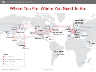 Confidential – © 2013 Equinix Inc. www.equinix.com 21
HOW WE’RE DIFFERENT | GLOBAL FOOTPRINT
Where You Are. Where You Need To Be.
 