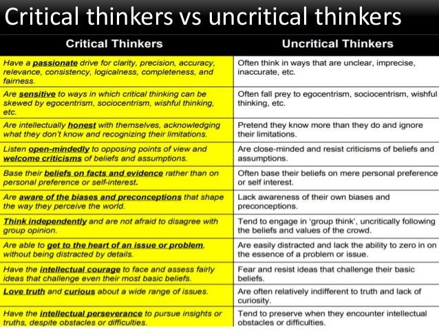 what is the difference between critical thinking and uncritical thinking