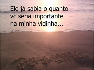 Ele já sabia o quanto
vc seria importante
na minha vidinha...
 