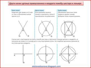 Други начин цртања правоугаоника и квадрата помођу шестара и лењира
 