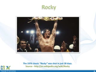 Copyright © technoKratsCopyright © technoKrats 6
The 1976 classic “Rocky” was shot in just 28 days.
Source - http://en.wikipedia.org/wiki/Rocky
 