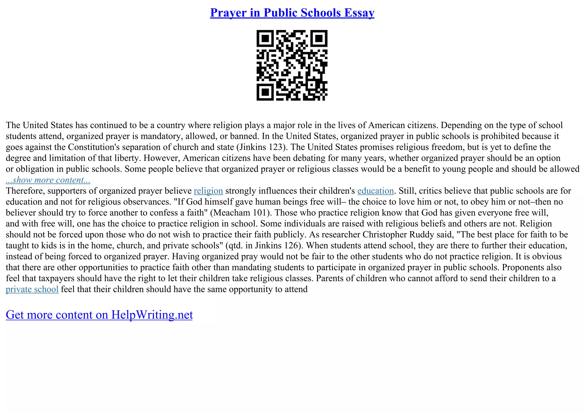 Prayer In Schools | PDF