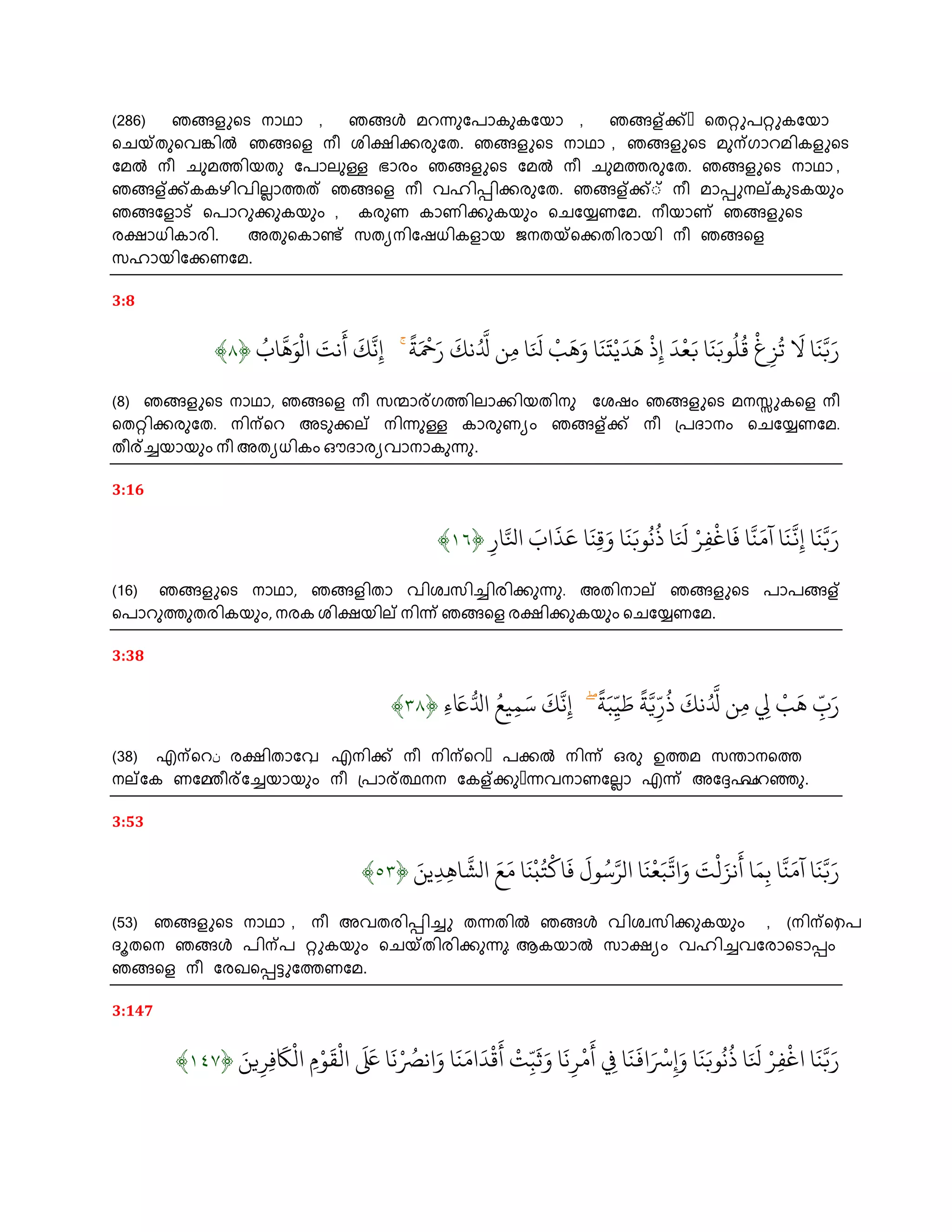 Prayers from quran malayalam PDF