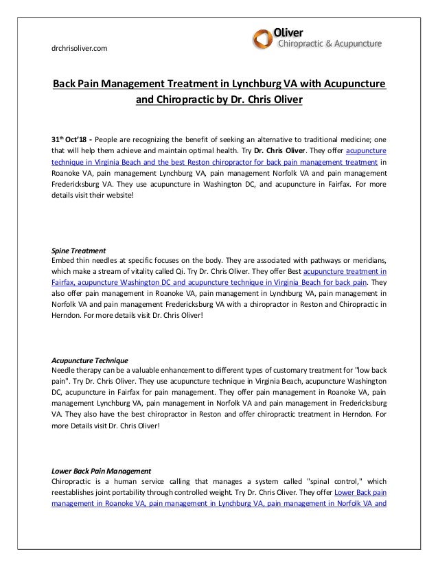 Back Pain Management Treatment in Lynchburg VA with Acupuncture and