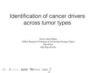 Identiﬁcation of cancer drivers
across tumor types
Nuria Lopez-Bigas
ICREA Research Professor at Universitat Pompeu Fabra
Barcelona
http://bg.upf.edu

 