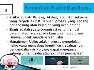 Prb pertemuan 1 1. Pengantar risiko dan bisnis, pengertian risiko ...