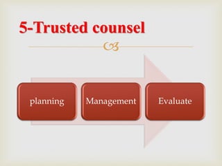 
planning Management Evaluate
5-Trusted counsel
 