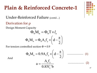 Plain & Reinforced Concrete-1
Under-Reinforced Failure (contd…)
Derivation for ρ
Design Moment Capacity
abnb TM l


...