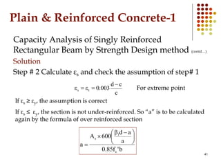 Plain & Reinforced Concrete-1
Capacity Analysis of Singly Reinforced
Rectangular Beam by Strength Design method (contd…)
S...