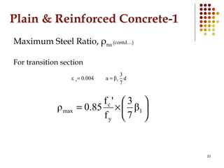 Plain & Reinforced Concrete-1
Maximum Steel Ratio, ρmax(contd…)
For transition section
d
7
3
βa0.004ε 1s ==






×=...
