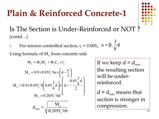Plain & Reinforced Concrete-1
Is The Section is Under-Reinforced or NOT ?
(contd…)
1. For tension controlled section, εt =...