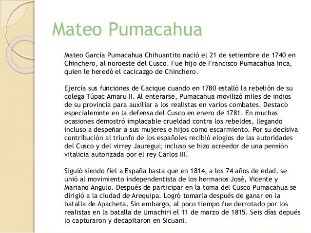 Mateo Garc a Pumacahua Chihuantito - Prceres 10 638 