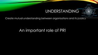 UNDERSTANDING
Create mutual understanding between organisations and its publics

An important role of PR!

 