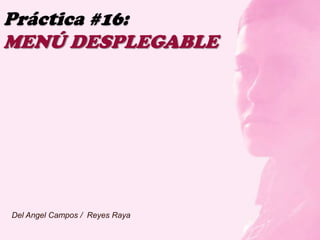 Práctica #16:
MENÚ DESPLEGABLE




Del Angel Campos / Reyes Raya
 