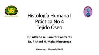 Histología Humana I
Práctica No 4
Tejido Óseo
Dr. Alfredo A. Ramírez Contreras
Dr. Richard H. Maita Hinostroza
Huancayo - Mayo del 2022
 