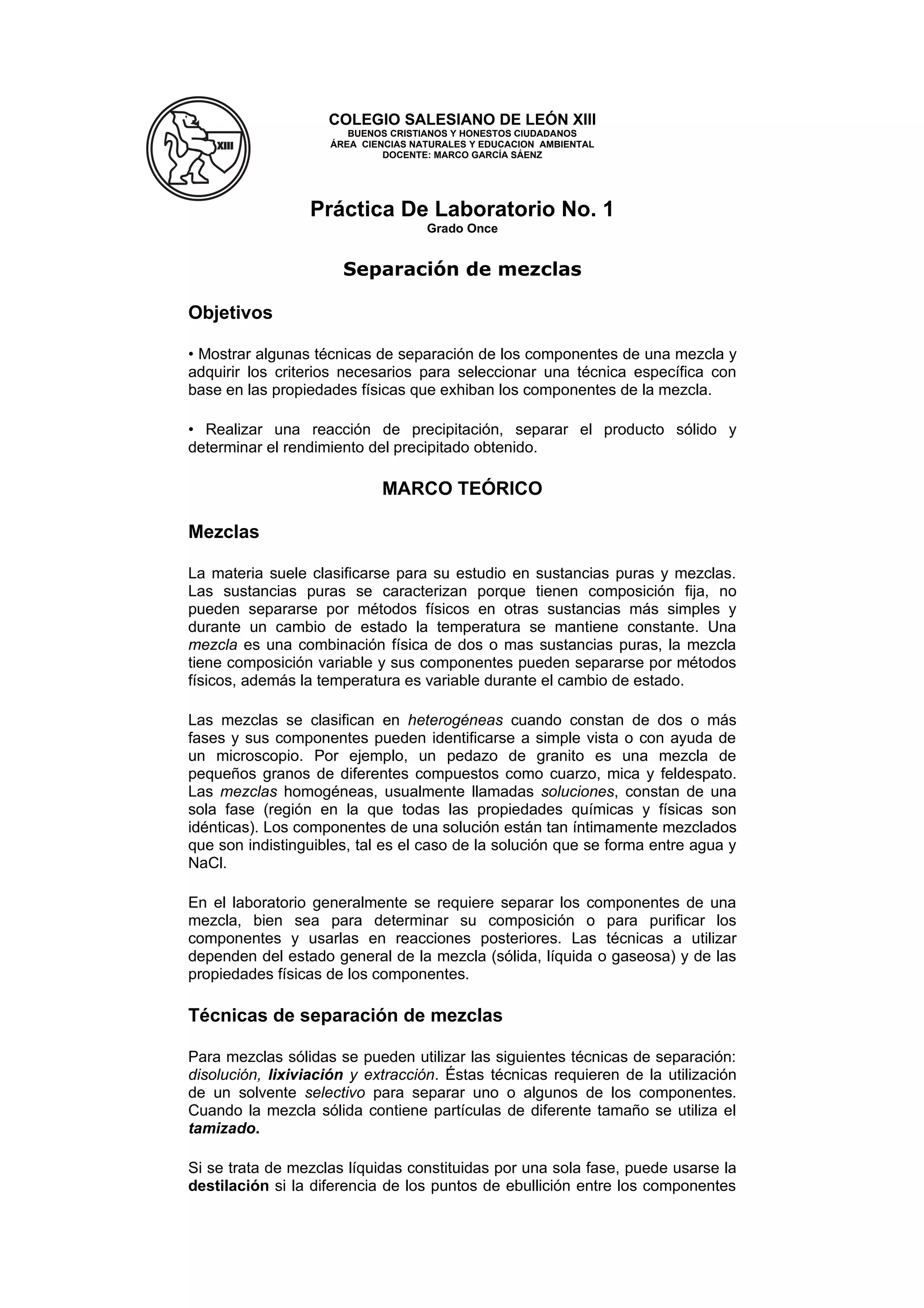 PráCtica 1 SeparacióN De Mezclas | DOC