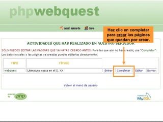 Haz clic en completar para  crear  las páginas que quedan por crear. 