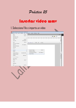 Práctica 25

        Insertar video wmv
1. Selecciona File e importa un video
 