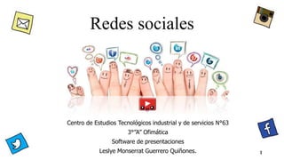 Redes sociales
Centro de Estudios Tecnológicos industrial y de servicios N°63
3°”A” Ofimática
Software de presentaciones
Leslye Monserrat Guerrero Quiñones. 1
 