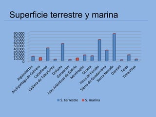 Superficie terrestre y marina
0
10,000
20,000
30,000
40,000
50,000
60,000
70,000
80,000
90,000
S. terrestre S. marina
 