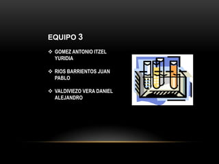 EQUIPO 3
 GOMEZ ANTONIO ITZEL
YURIDIA
 RIOS BARRIENTOS JUAN
PABLO
 VALDIVIEZO VERA DANIEL
ALEJANDRO
 