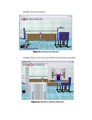 Figura 9. Arranque de la Bomba.
Figura 10. Manifold y la Rama Diferencial.
6.1.4.3.- Arrancar la bomba.
6.1.4.4.- Extraer el aire de la rama diferencial operando el manifold.
 