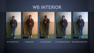 WB INTERIOR
AUTOMÁTICO NUBLADO LUZ DIURNA FLUORESCENTE INCANDESCENTE
 