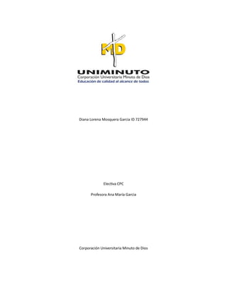 Diana Lorena Mosquera Garcia ID 727944
Electiva CPC
Profesora Ana María Garcia
Corporación Universitaria Minuto de Dios
 