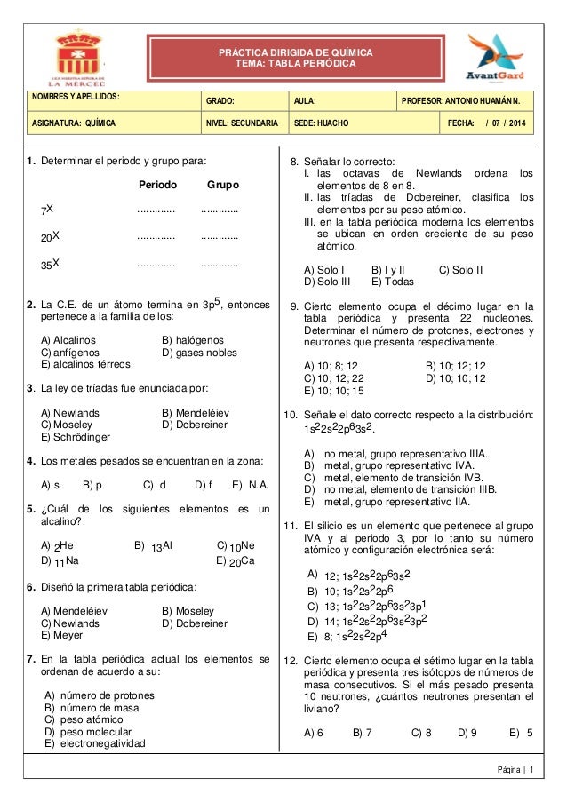 prctica dirigida de tabla periodica pgina 1 nombres y apellidos grado aula profesor antonio huamn n - Tabla Periodica Con Nombres Y Peso Atomico prctica dirigida de tabla periodica pgina 1 nombres y apellidos grado aula profesor antonio huamn n - Tabla Periodica Con Nombres Y Peso Atomico