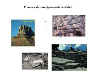 Presencia de zonas (planos) de debilidad .
 