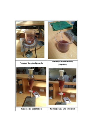 Proceso de calentamiento
Enfriando a temperatura
ambiente
Proceso de separacion Formacion de una emulsión
 