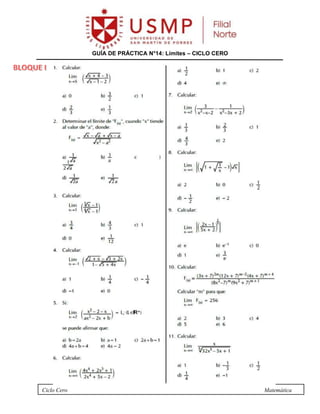 Ciclo Cero Matemática
GUÍA DE PRÁCTICA N°14: Límites – CICLO CERO
 